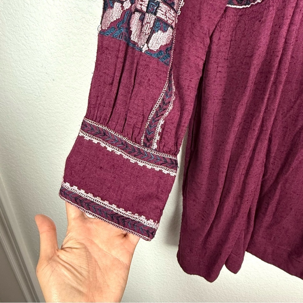 Free People Burgundy Embroidered Long Sleeve Tunic Dress - Picture 5 of 11